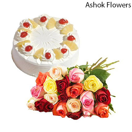 Mixed Rose With Cake