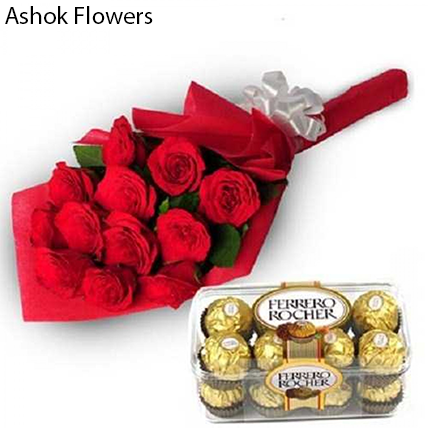 10 Red Rose + 6 Ferrero Rocher