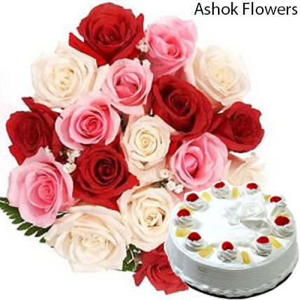 Mixed Rose With Cake